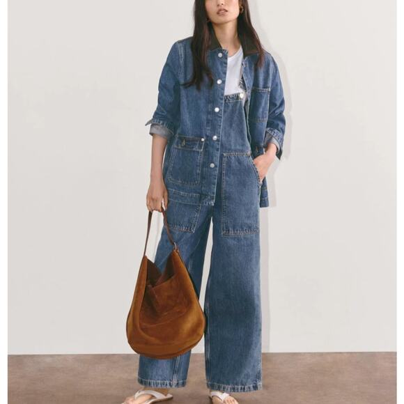 Everlane Gardener Wide Leg Denim Overall Size S Medium Indigo Utility Workwear - Picture 1 of 11